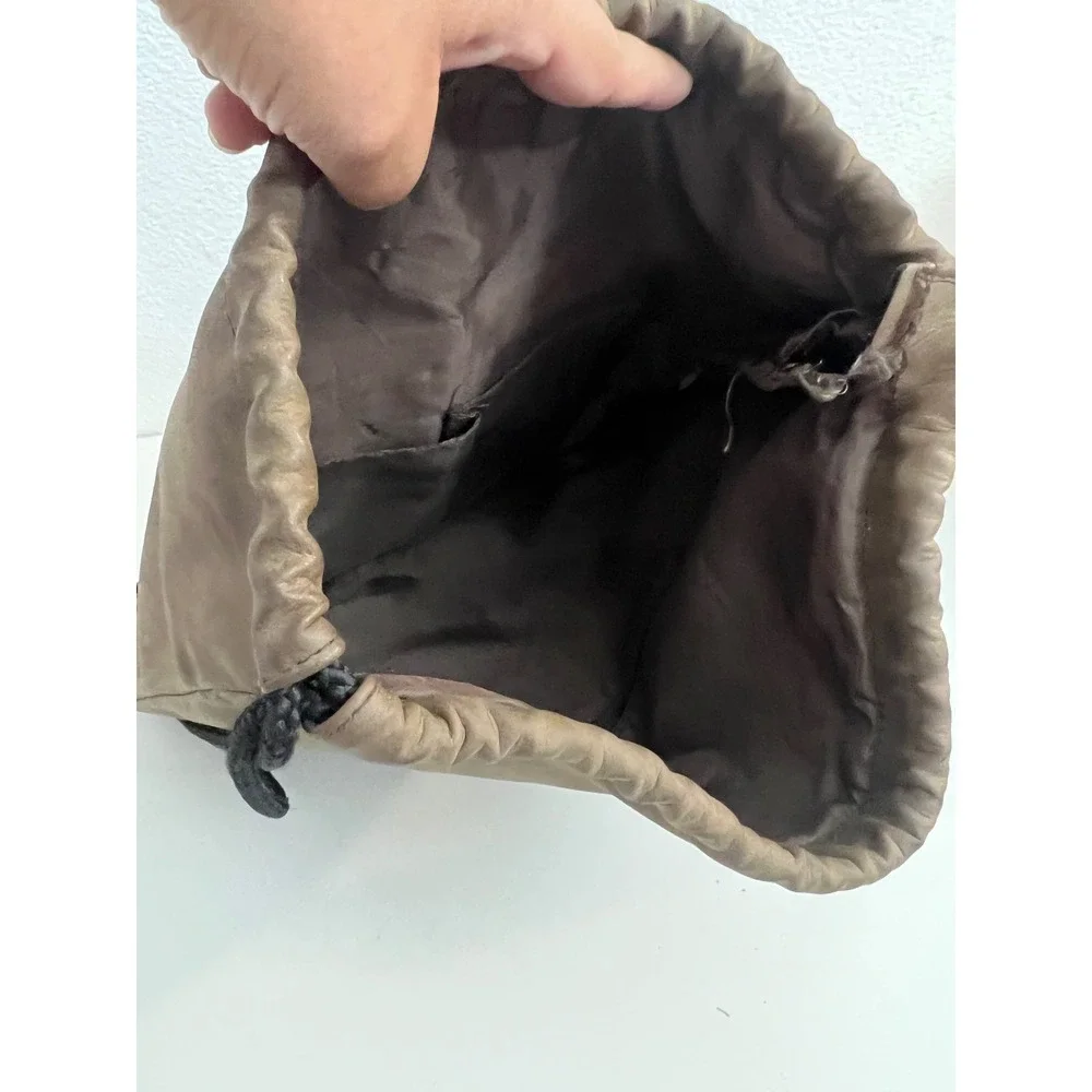 Brown Faux Leather Drawstring Backpack Bag With Front Zip‎ Pocket